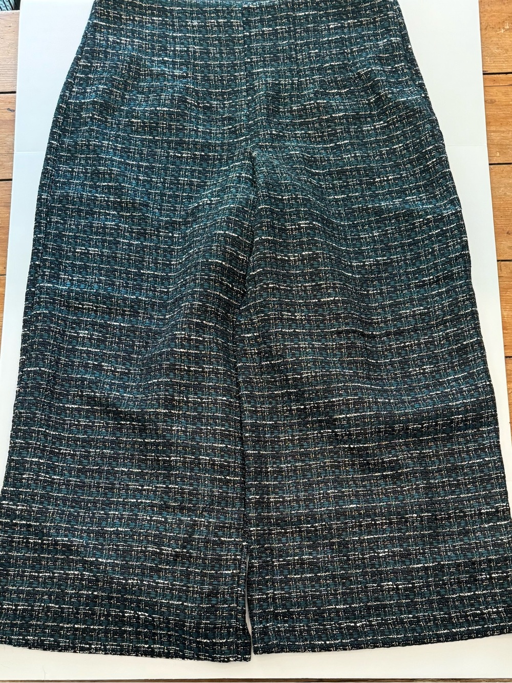LOFT Tweed Wide-Leg Bottoms in Dark Teal with metallic thread